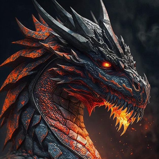 A close up of a dragon with a glowing face and a fire in its mouth generative ai