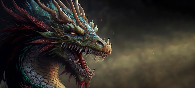 Close up of a dragon with its mouth open Generative AI