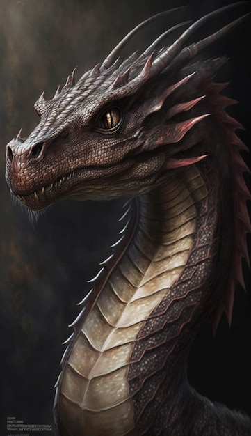 A close up of a dragon with a very long neck and a very sharp face generative ai