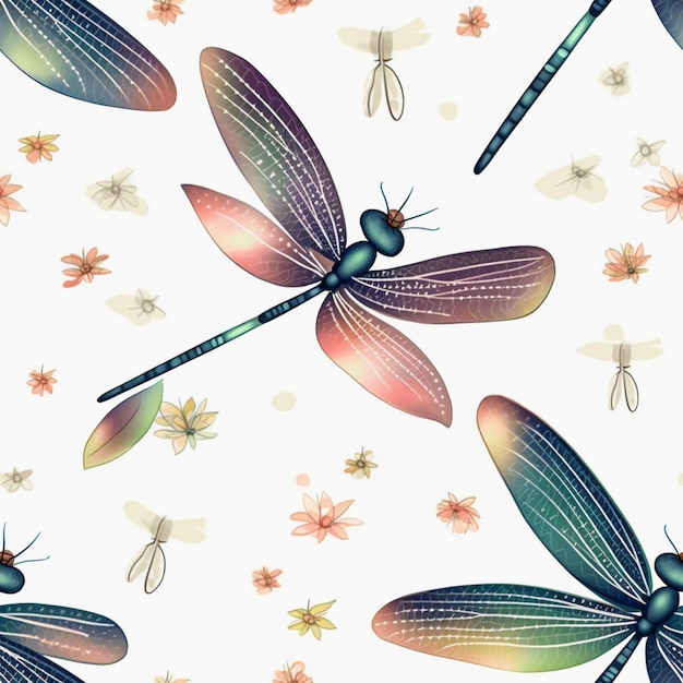 Крупный план рисунка стрекозы с множеством разных цветов, генерирующий искусственный интеллект