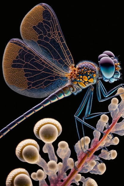 Close up of a dragonfly on a plant generative ai