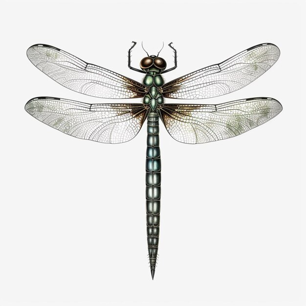 A close up of a dragonfly with a white background generative ai