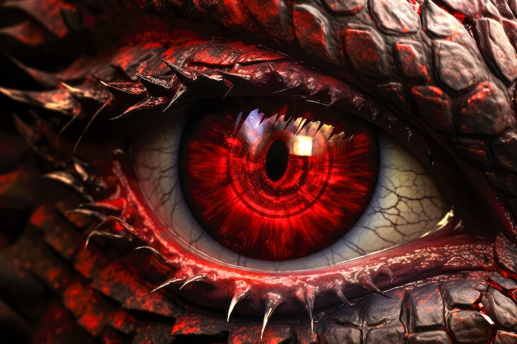 Photo close up of dragons eye with red blood cells