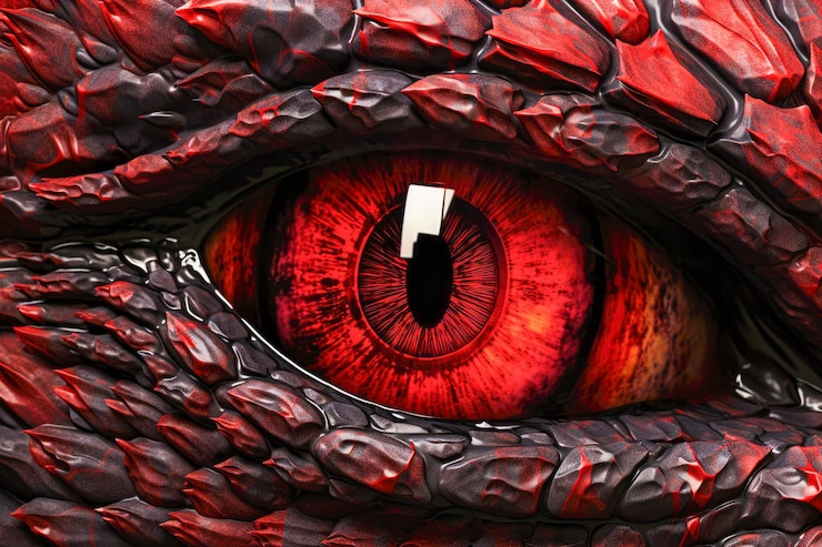 Photo close up of dragons eye with red blood cells