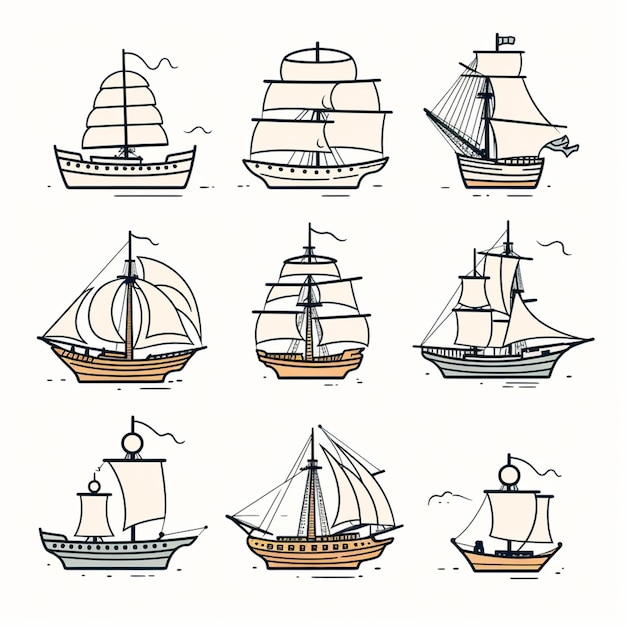 a close up of a drawing of a boat with different sails generative ai