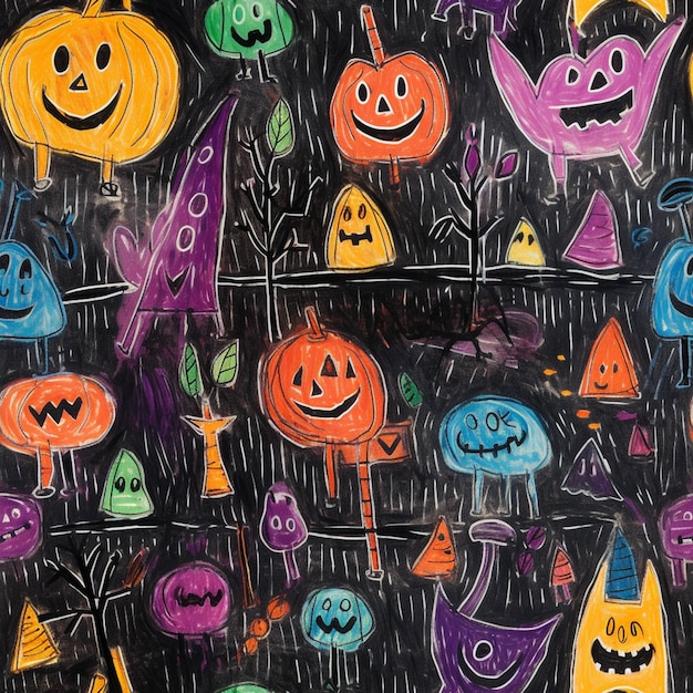 A close up of a drawing of a bunch of halloween decorations generative ai