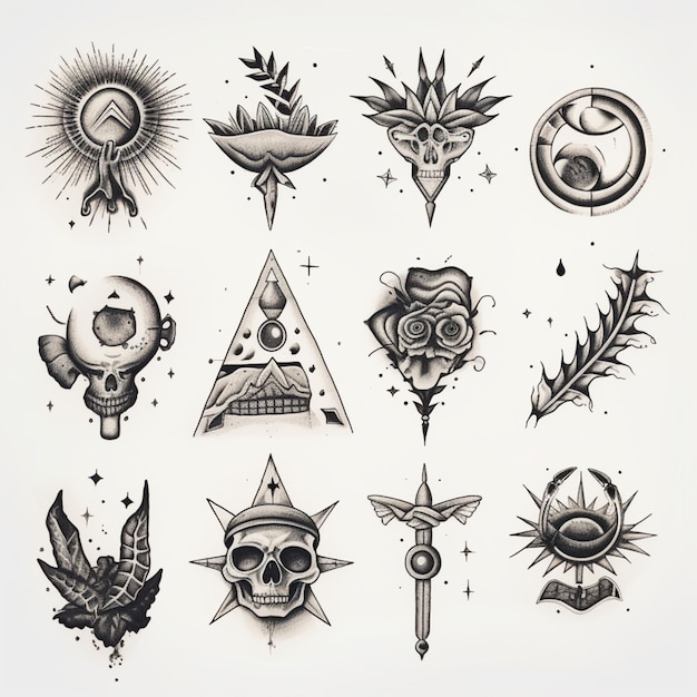 a close up of a drawing of a bunch of tattoos generative ai