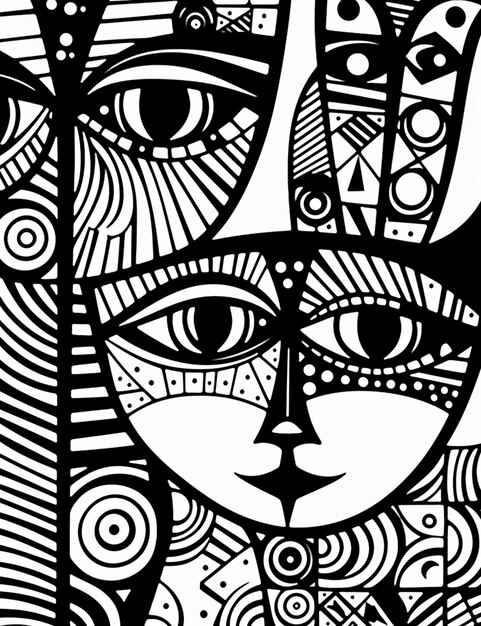 a close up of a drawing of a cat with a black and white background generative ai