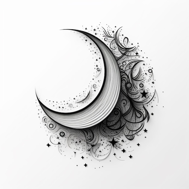 Photo a close up of a drawing of a crescent with stars generative ai