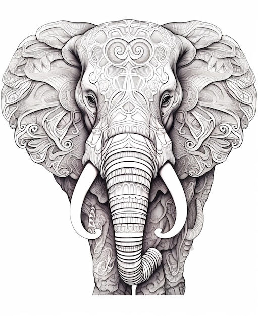 a close up of a drawing of an elephant with intricate designs generative ai