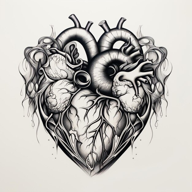 a close up of a drawing of a heart with a lot of blood generative ai