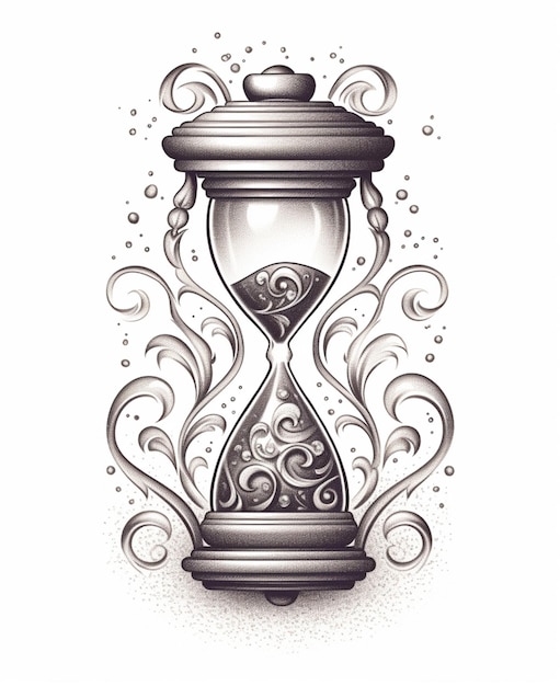 Photo a close up of a drawing of an hourglass with swirls generative ai