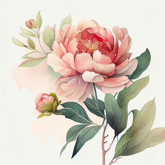 Close up drawing of peony pastel colors paint watercolor Generative AI