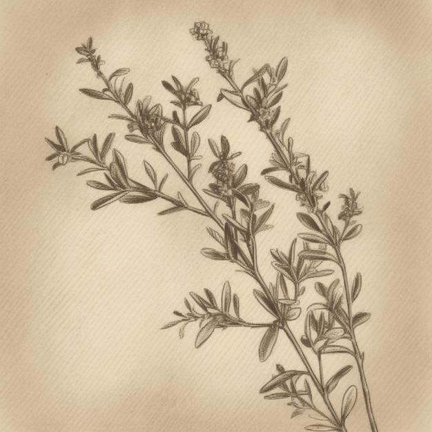Крупный план рисунка растения с листьями, генеративным ай