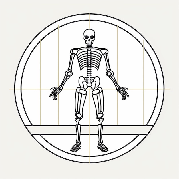 a close up of a drawing of a skeleton in a circle generative ai