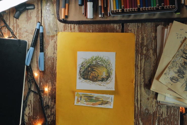 Photo close-up of drawing on table