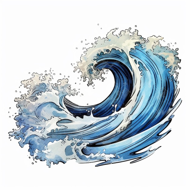 a close up of a drawing of a wave with a sky background generative ai