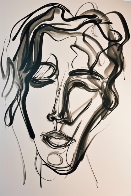 a close up of a drawing of a womans face with black and white lines generative ai