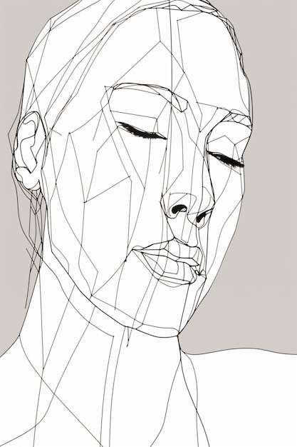 Foto un primo piano di un disegno della faccia di una donna con linee generative ai