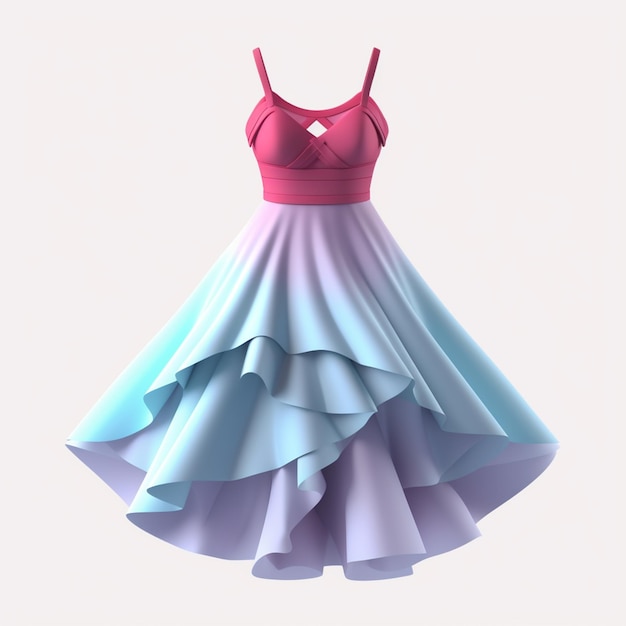a close up of a dress with a pink top and blue skirt generative ai
