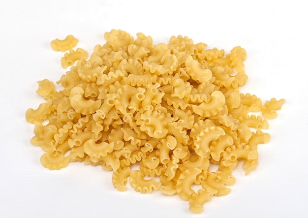 Close up of a dried italian pasta on white background