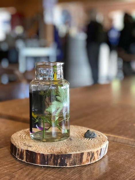 close-up of drink in glass on table
