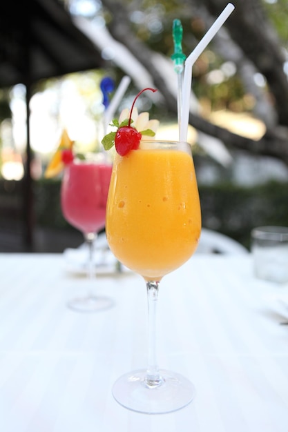 Close-up of drink on glass table