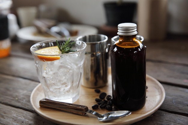 Photo close-up of drink served on table