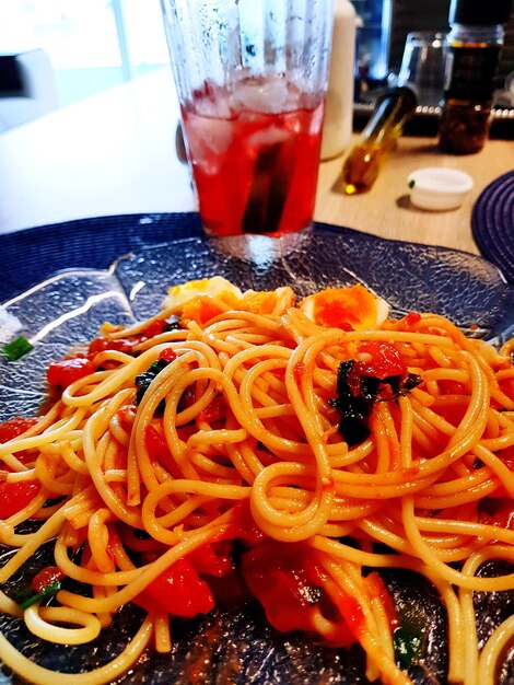 Close-up of drink served on table