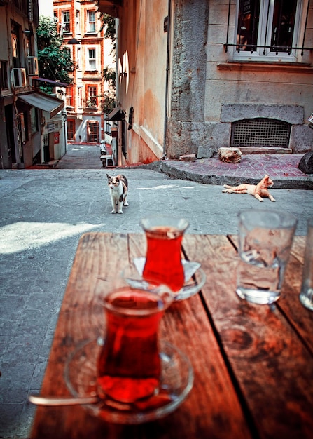 Close-up of drink on street