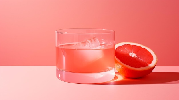 Close up of drink with grapefruit on pink background Cocktail day party and celebration concept