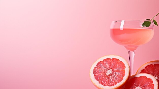 Photo close up of drink with grapefruit on pink background cocktail day party and celebration concept