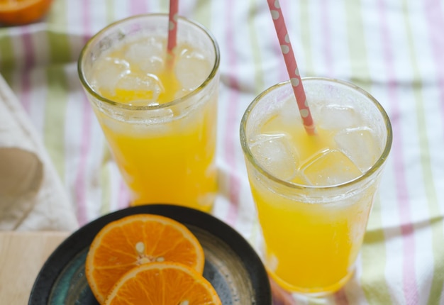 Close-up of drinks served on table