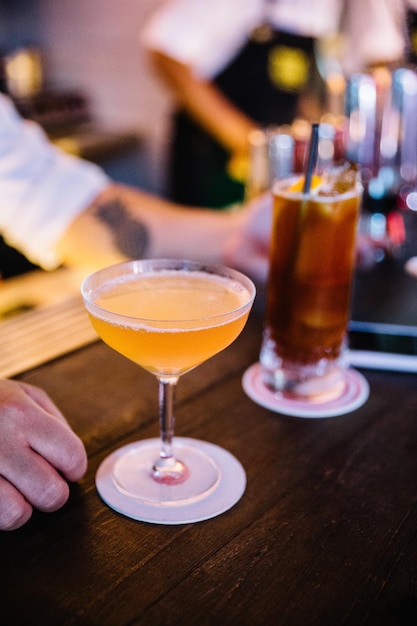 Close-up of drinks on table at restaurant