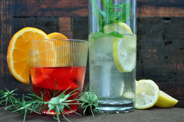 Close-up of drinks on table