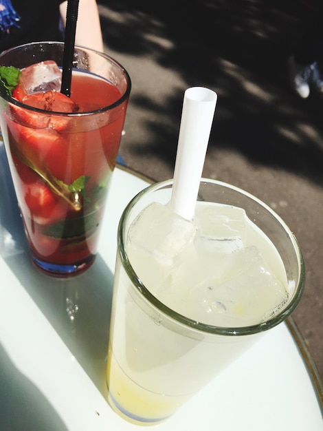 close-up of drinks on table