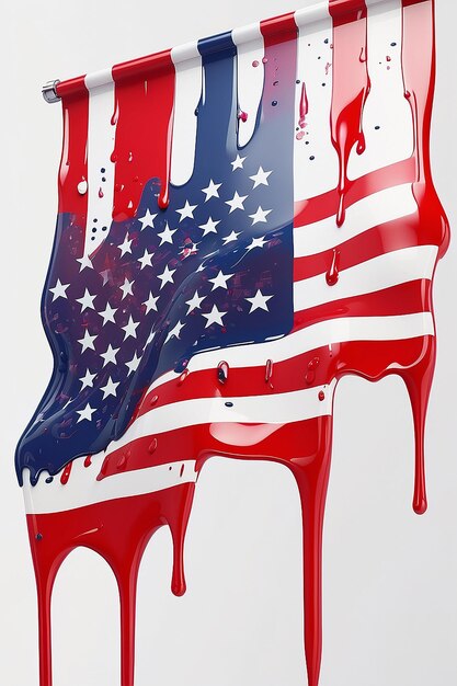 A close up of a dripping american flag on a white background generative ai