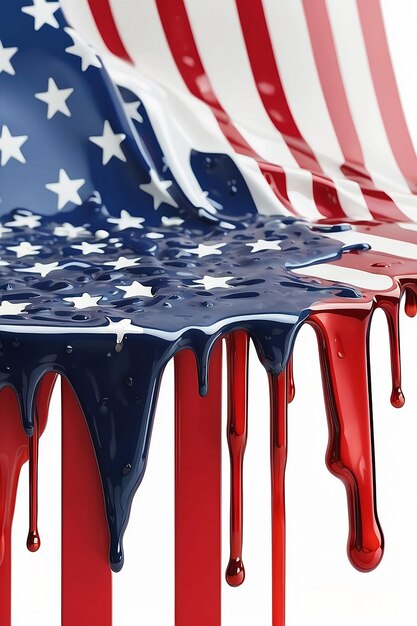 A close up of a dripping american flag on a white background generative ai