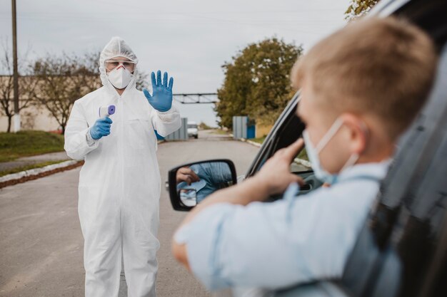 Photo close-up drive in coronavirus test