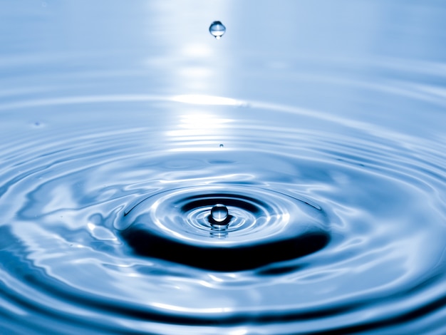 Close up drop of water on blue background