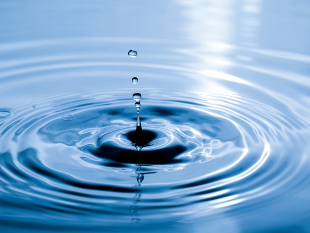 Close up drop of water on blue background