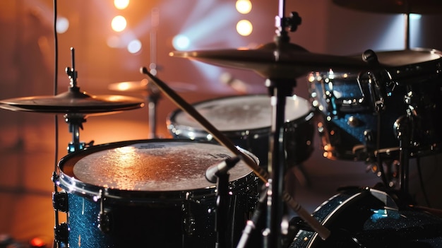 Premium Photo | Close Up of Drum Set on Stage Musical Instruments in Focus