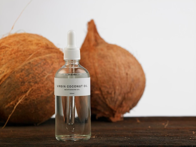 close-up of dry coconut on table against white background