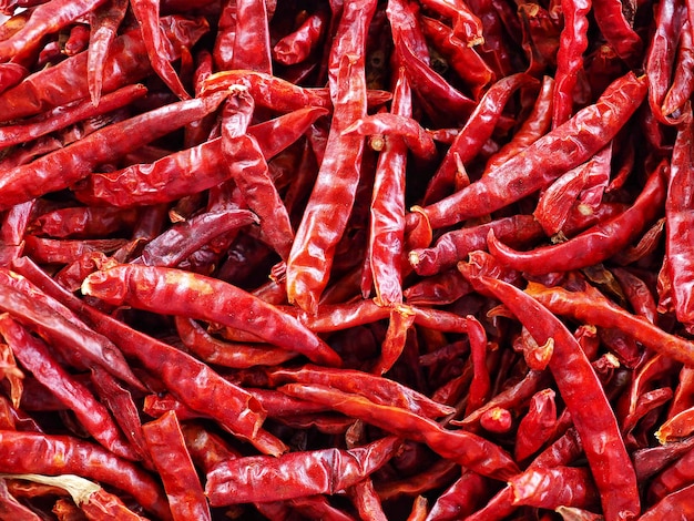 Foto chiuda sul peperoncino rosso rosso asciutto.