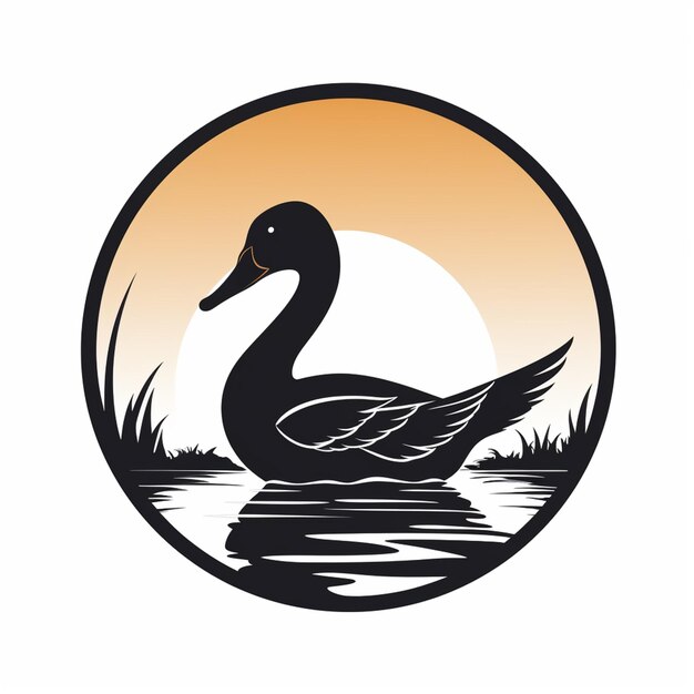 a close up of a duck in a lake with a sunset in the background generative ai