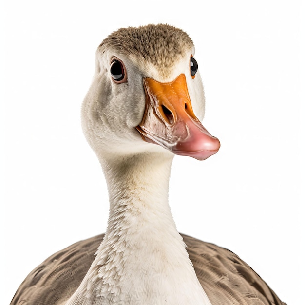 A close up of a duck with a pink tongue