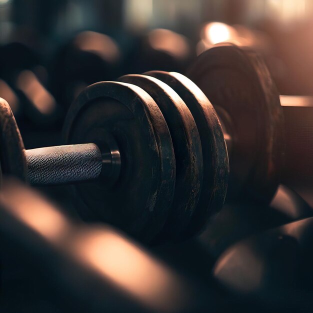 A close up of a dumbbells in a gym