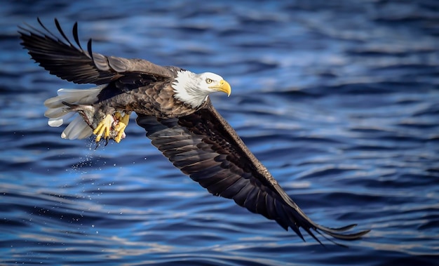 Close-up of eagle flying over water