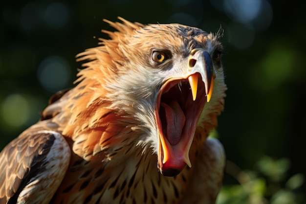 Foto un primo piano di un'aquila con la bocca aperta