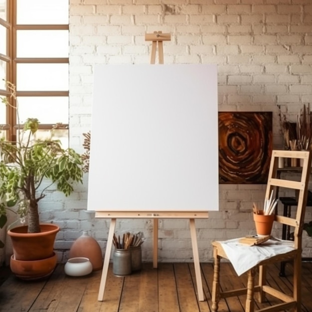 Photo a close up of a easel with a painting on it in a room generative ai